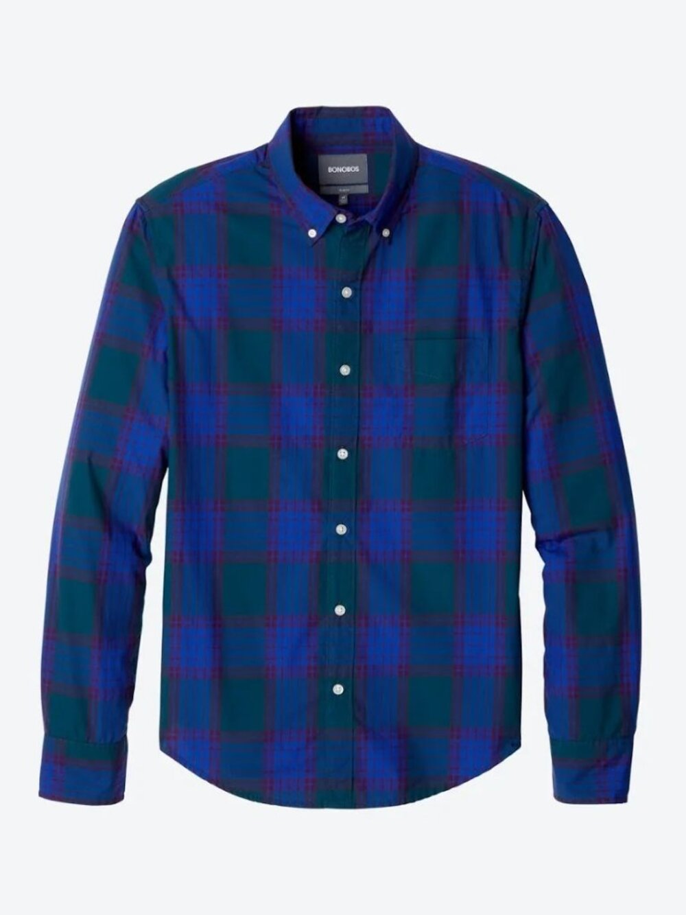 Bonobos Bright Blue and Dark Green Plaid Button Down Shirt/1296
